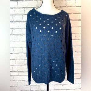 Maurice’s Womens Navy Blue Crochet Sweater Open Polka Dot Knot High Low Medium